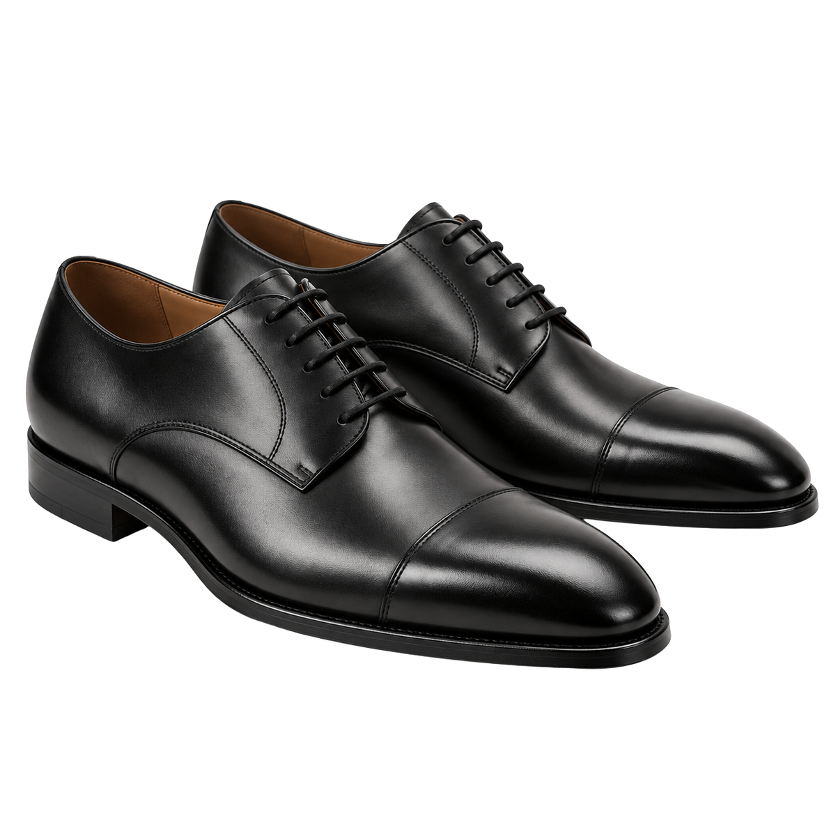 Polished Leather Cap-Toe Derby Shoes – Black | Maison Valor